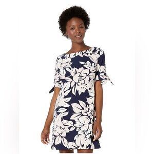 Marc New York Andrew Marc Dress Navy Blue Pink White Size 6 Bow Tie Short Sleeve